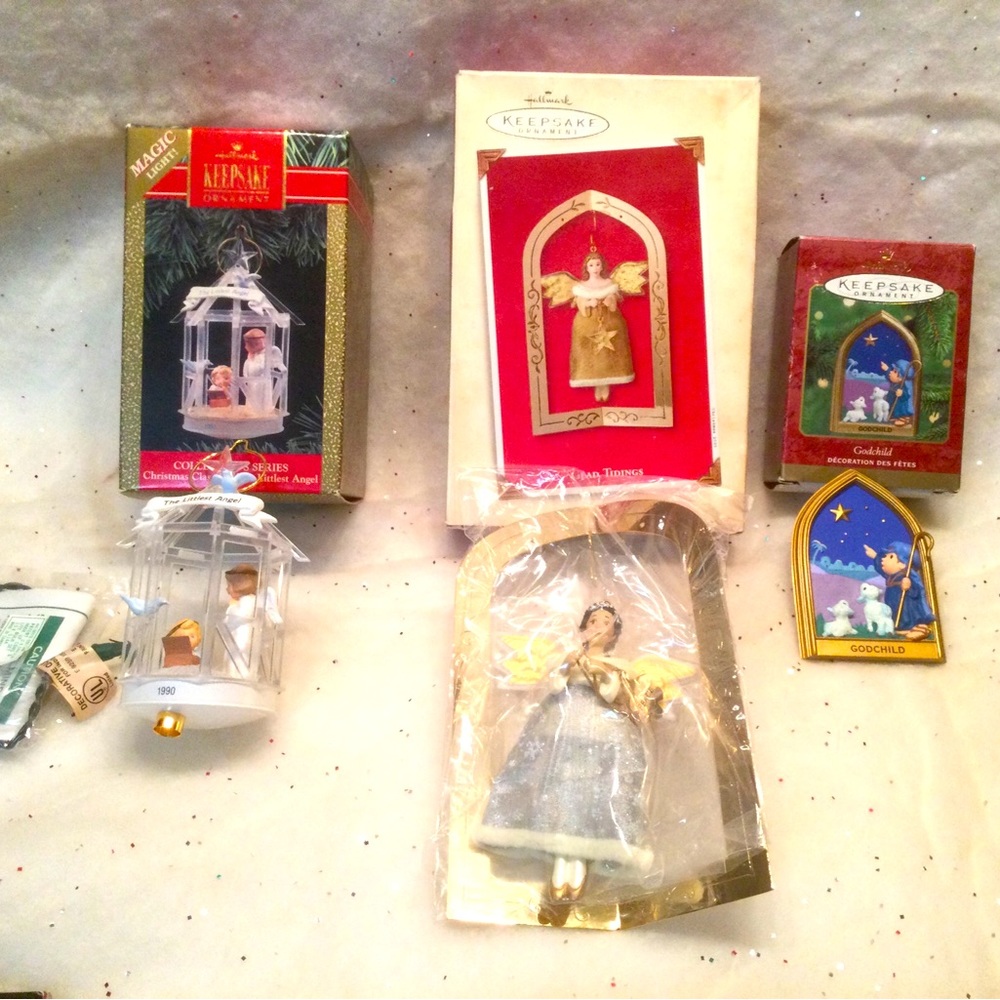 VTG Hallmark Ornaments The Littlest Angel Magic Light! GodChild Glad Tidings